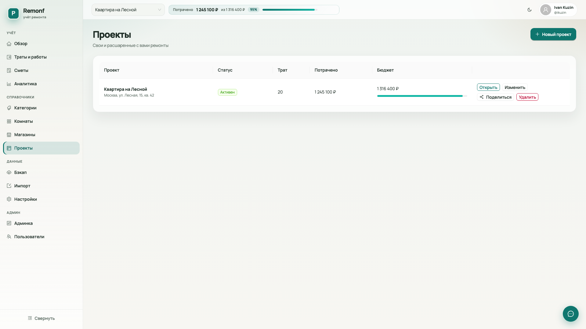 Список проектов